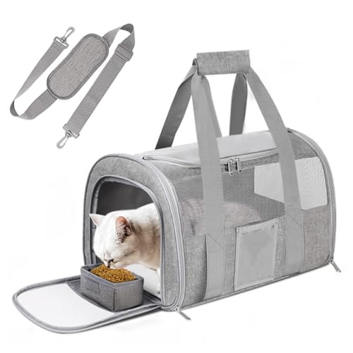 Qpets Cat Carrier Bag, Breathable Mesh Pet Carrier Multifunctional Folding Pet Carrier with Food Box Travel Pet Carrier with Handle & Shoulder Strap, for Small Medium Sized Cat Puppy Qpets Cat Carrier Bag, Breathable Mesh Pet Carrier Multifunctional Folding Pet Carrier with Food Box Travel Pet Carrier with Handle & Shoulder Strap, for Small Medium Sized Cat Puppy